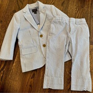 J. Crew Boys 3T Blue & White Seersucker Thompson Suit